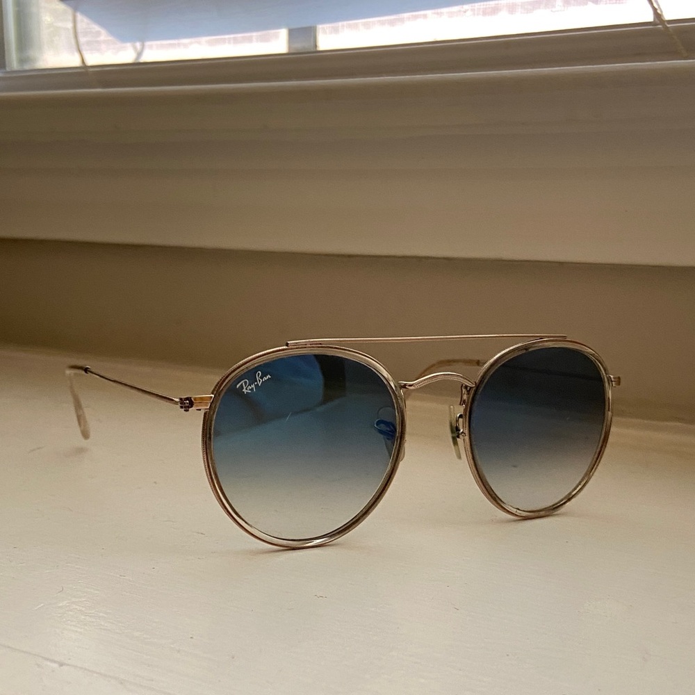 Ray-Ban Gold Frame with Blue Lenses